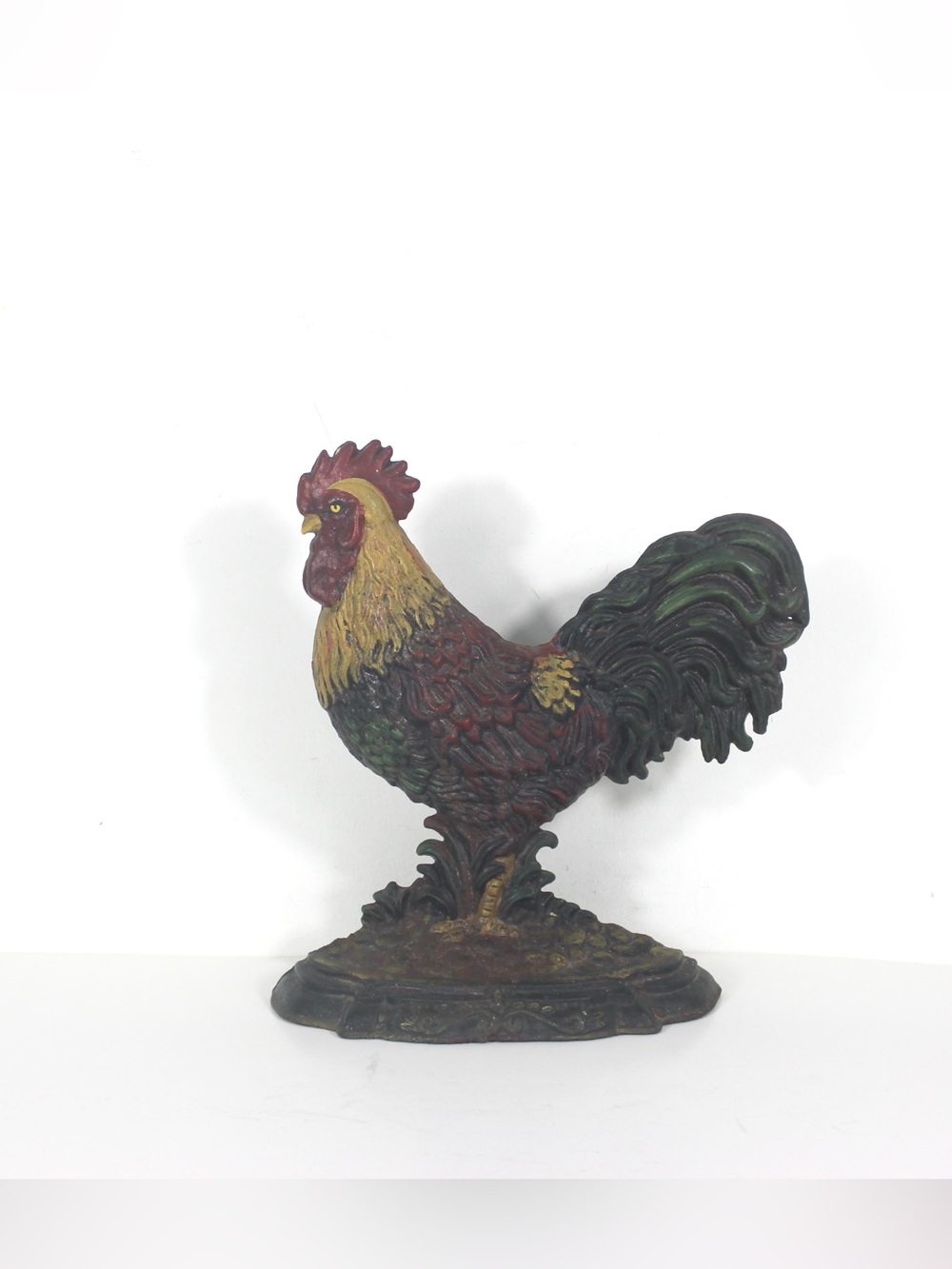 Vintage Large 12” Cast Iron Rooster Door Stop Jamb, Stopper, Patina Country